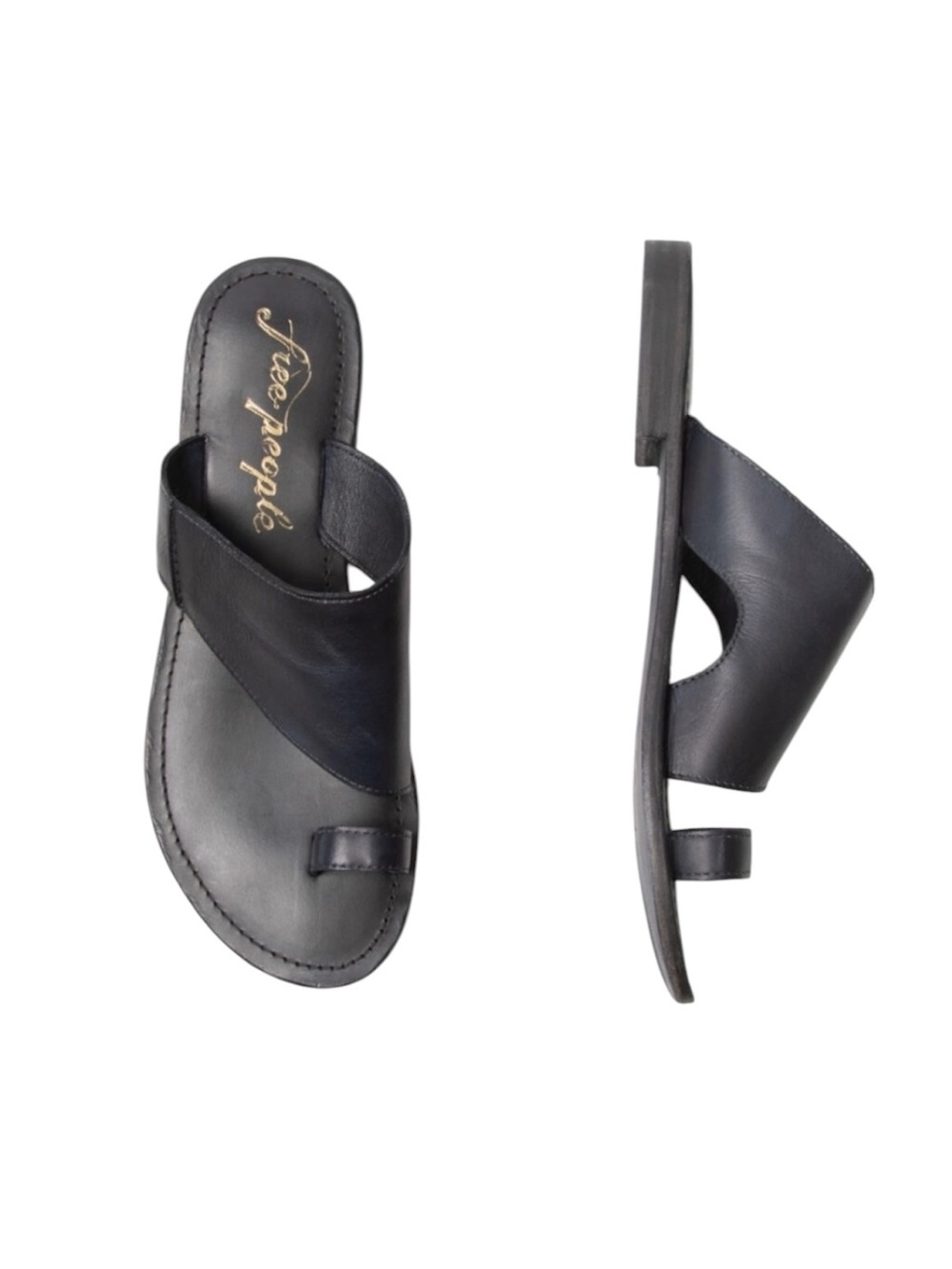 🌻NEW w/box Free People Black Leather Sant Antoni Slide Sandals Size 36 = 5.5-6
